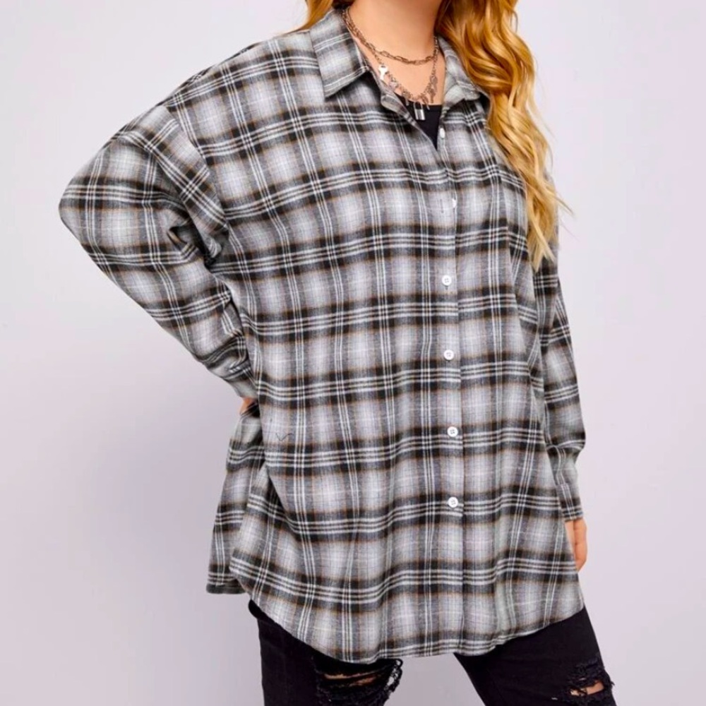 SHEIN plus oversized plaid shirt